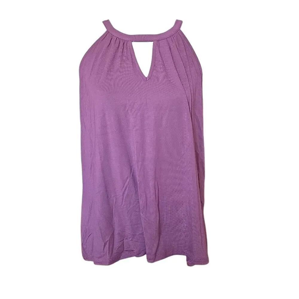 Market & Spruce Women's Size Large Dark Purple Kaya Keyhole Halter Knit Tank